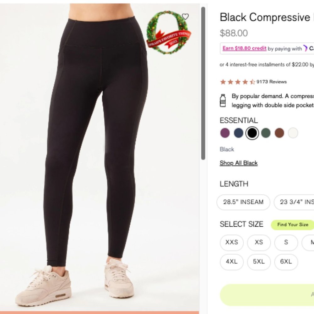 Girlfriend Collective Black Compressive Pocket Legging